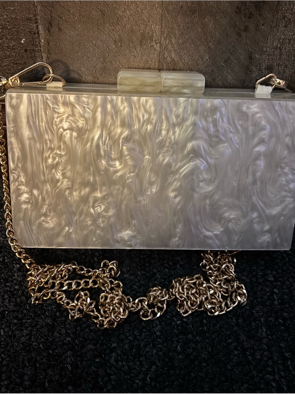 a new day Pearl Swirl Acrylic Clutch with Gold Chain